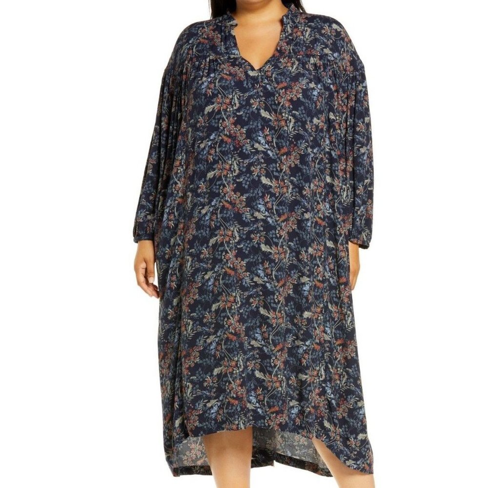 Treasure & Bond Floral Print Shirtdress in Navy Blazer Convo Floral 3X